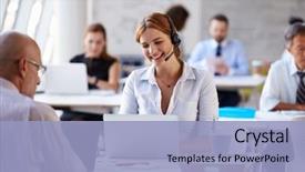  Presentation with customer service - PPT layouts enhanced with using laptop in customer service background and a light blue colored foreground