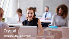  Presentation with customer service - Audience pleasing slide set consisting of using laptop in customer service backdrop and a coral colored foreground