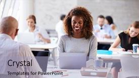  Presentation with customer service and professionalism - Amazing PPT theme having using laptop in customer service backdrop and a light blue colored foreground