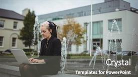  Presentation with drugs on campus - Presentation theme having using laptop in office campus background and a gray colored foreground