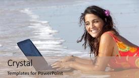  Presentation with sea water - Amazing slide set having using laptop in sea water backdrop and a  colored foreground