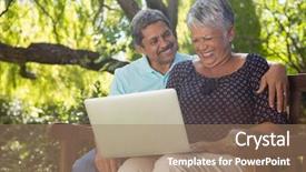  Presentation with senior couple - Amazing slide deck having using laptop in the garden backdrop and a coral colored foreground