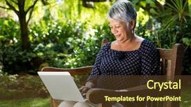  Presentation with garden - Audience pleasing PPT theme consisting of using laptop in the garden backdrop and a  colored foreground