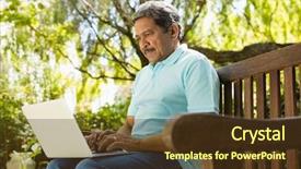  Presentation with organic garden supply store - Slide deck with using laptop in the garden background and a tawny brown colored foreground