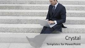  Presentation with healthy workplace full length side view - Theme with using laptop of office steps background and a  colored foreground