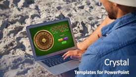  Presentation with roulette - Presentation with using laptop on the beach background and a ocean colored foreground