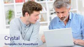  Presentation with father - Cool new slide deck with using laptop teenage son next backdrop and a  colored foreground