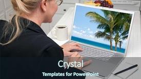  Presentation with research locale - Presentation having using laptop to research travel background and a wine colored foreground