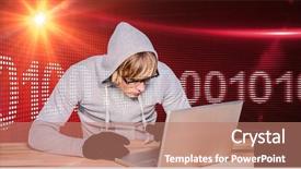  Presentation with hacker - Presentation theme with using laptop with binary code background and a  colored foreground