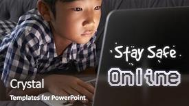  Presentation with safe - Colorful slide deck enhanced with using laptop with stay safe backdrop and a tawny brown colored foreground