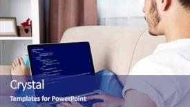  Presentation with programming - Beautiful theme featuring using laptop writing programming code backdrop and a navy blue colored foreground