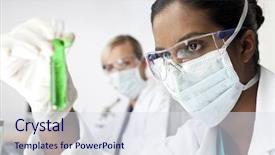  Presentation with asian doctor - Presentation theme featuring using looking at a green background and a sky blue colored foreground