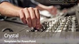  Presentation with recording studio mixing console - PPT theme consisting of music technology people and equipment background and a gray colored foreground