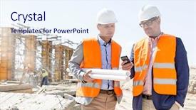  Presentation with construction site construction - Slide set having using mobile phone at construction background and a sky blue colored foreground