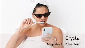  Presentation with being a single woman - Beautiful slide set featuring using mobile phone brushing teeths backdrop and a lemonade colored foreground