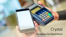  Presentation with customer service phone number - Presentation theme consisting of using mobile phone for payment background and a lemonade colored foreground