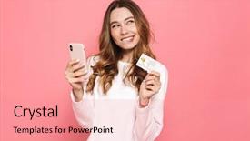  Presentation with credit card - Beautiful presentation design featuring using mobile phone holding plastic backdrop and a coral colored foreground