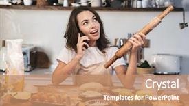  Presentation with health care mobile app - Cool new slide deck with using mobile phone holding rolling backdrop and a coral colored foreground