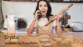  Presentation with health care mobile app - Presentation design consisting of using mobile phone holding rolling background and a coral colored foreground