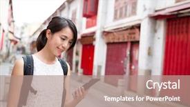  Presentation with mobile phone in woman hand - Cool new theme with using mobile phone in macao backdrop and a coral colored foreground