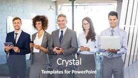  Presentation with using digital tablet - Audience pleasing PPT layouts consisting of businesspeople standing in a row and using mobile phone lap top and digital tablet in offic backdrop and a gray colored foreground