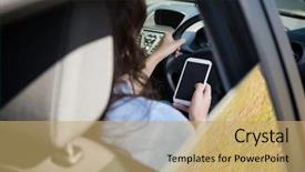  Presentation with mobile phone on car - Presentation featuring using mobile phone while driving background and a coral colored foreground