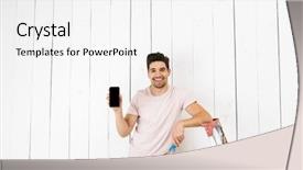  Presentation with painting walls paint roller - Theme enhanced with using mobile phone while paint background and a white colored foreground