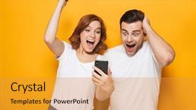  Presentation with personal - Presentation with using mobile phones celebrating success background and a gold colored foreground