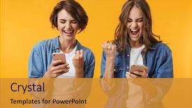  Presentation with mobile phones and hospital - Presentation theme featuring using mobile phones make winner background and a gold colored foreground