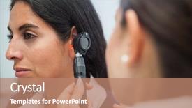  Presentation with healthcare workers - PPT layouts with using otoscope instrument to check background and a coral colored foreground
