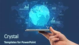  Presentation with phone - Audience pleasing slide set consisting of using phone with multinational worldwide backdrop and a ocean colored foreground