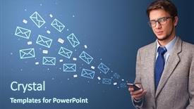  Presentation with electronics and communication - Audience pleasing PPT layouts consisting of using phone with online communication backdrop and a  colored foreground