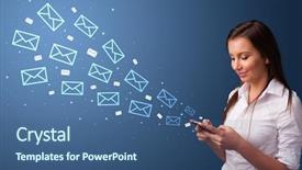  Presentation with communication - Audience pleasing PPT theme consisting of using phone with online communication backdrop and a ocean colored foreground