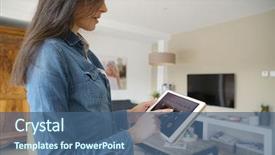  Presentation with using digital tablet - Colorful PPT theme enhanced with using remote home control system backdrop and a ocean colored foreground