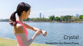  Presentation with smart watch red - PPT layouts featuring using smart watch for running background and a light blue colored foreground