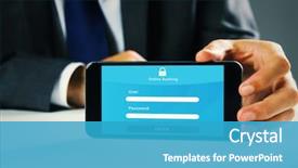  Presentation with online banking - Presentation theme consisting of using smartphone against online bank background and a  colored foreground