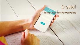  Presentation with mobile banking - PPT theme consisting of using smartphone against online banking background and a lemonade colored foreground