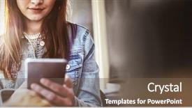  Presentation with young woman - Cool new theme with using smartphone at coffee shop backdrop and a tawny brown colored foreground