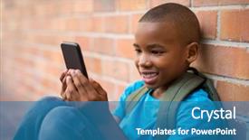  Presentation with student - PPT layouts consisting of using smartphone at school background and a teal colored foreground