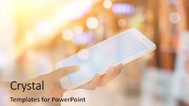  Presentation with market - Amazing presentation theme having using smartphone in a market or department store closeup image double exposure backdrop and a lemonade colored foreground