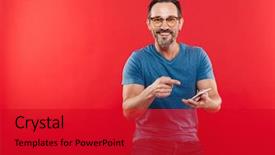  Presentation with scrolling - Presentation design having using smartphone isolated over red background and a crimson colored foreground