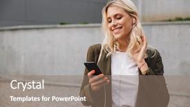  Presentation with concrete wall questions - Colorful slides enhanced with using smartphone while standing along backdrop and a coral colored foreground