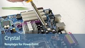  Presentation with motherboard - PPT layouts enhanced with using soldering tool for motherboard background and a ocean colored foreground