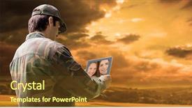  Presentation with army corp engineers - Theme enhanced with using tablet against country scene background and a tawny brown colored foreground