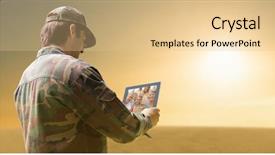  Presentation with army - PPT layouts with using tablet against desert scene background and a  colored foreground