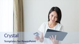  Presentation with credit card icon - Amazing presentation theme having using tablet and credit card backdrop and a  colored foreground