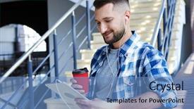  Presentation with coffee music - Colorful PPT theme enhanced with using tablet and listening music backdrop and a teal colored foreground