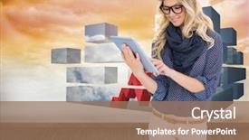  Presentation with tablet - Slide set featuring using tablet computer against orange background and a coral colored foreground