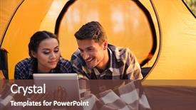  Presentation with tent - PPT theme consisting of using tablet computer in forest background and a  colored foreground