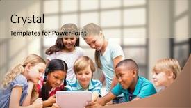  Presentation with digital library - Slide deck having using tablet computer in library background and a lemonade colored foreground